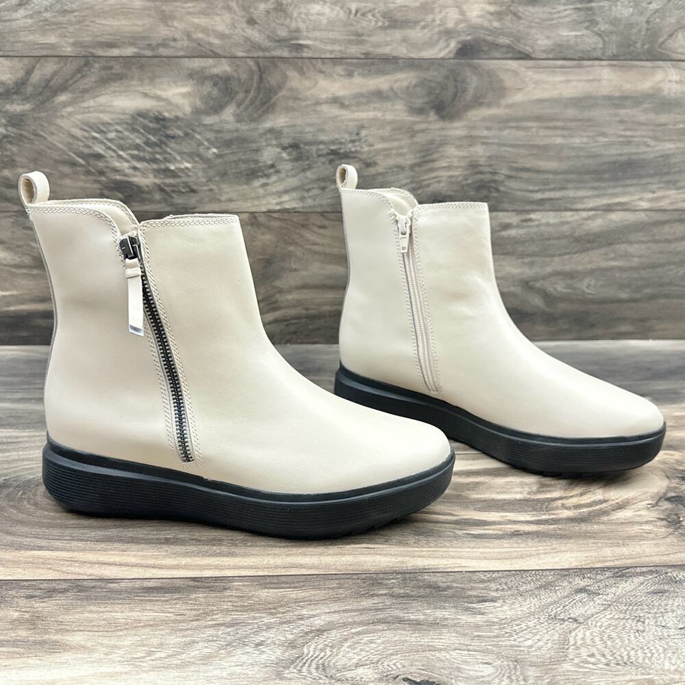 NIB Naturalizer Talise 8.5M Off White Leather Platform Zip Ankle Booties Boots - Picture 6 of 13